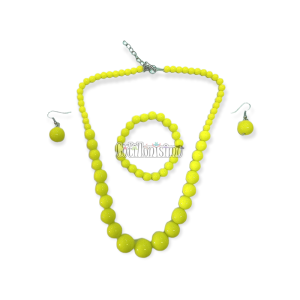 Set Collar Aros y Pulsera con Perlas Color Amarillo Fluo