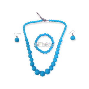 Set Collar Aros y Pulsera con Perlas Color Celeste