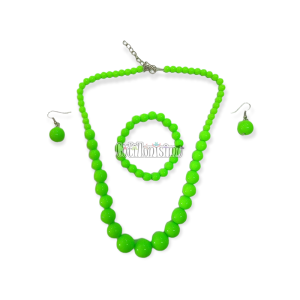 Set Collar Aros y Pulsera con Perlas Color Verde Fluo