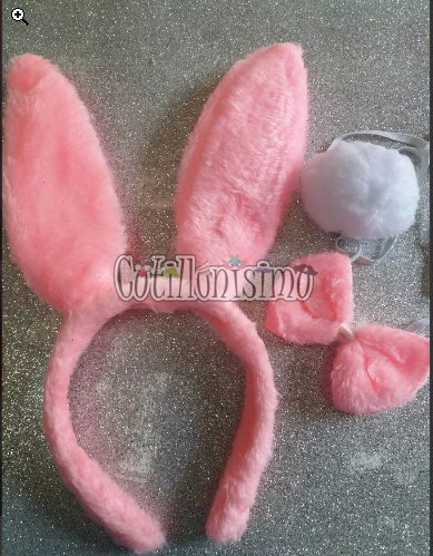 Set Conejita ROSA (Vincha-Moño-Pompon) - Imagen 2