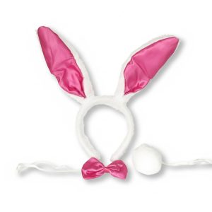 Set Conejita BLANCO y FUCSIA / ROSA (Vincha-Moño-Pompon)