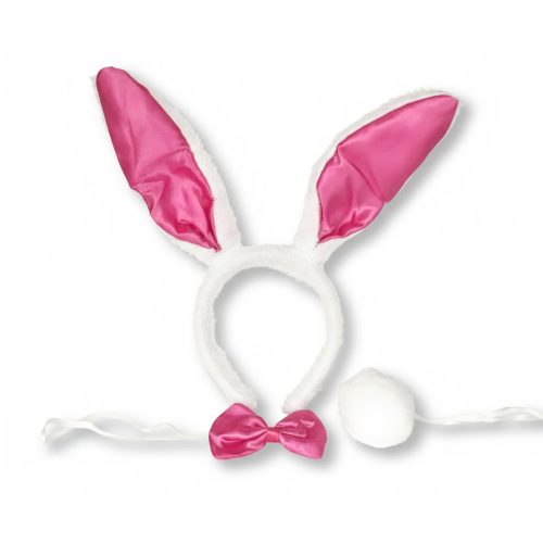 Set Conejita BLANCO y FUCSIA / ROSA (Vincha-Moño-Pompon)