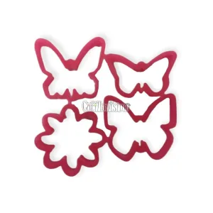 Set Cortante Marcador Plástico Mariposas y Flor x4u