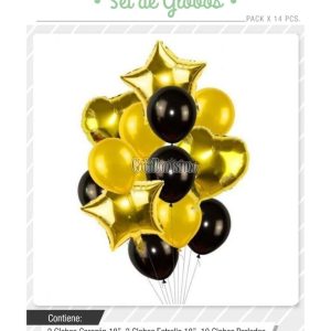 Set Globos Color Dorado y Negro 14 Pcs