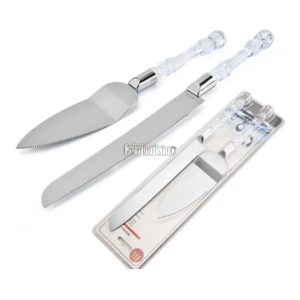 Set Espatula y Cuchillo para Torta de Acero con Mango Simil Cristal