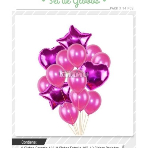 Set Globos Color Fucsia 14 Pcs
