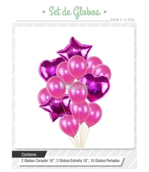 Set Globos Color Fucsia 14 Pcs