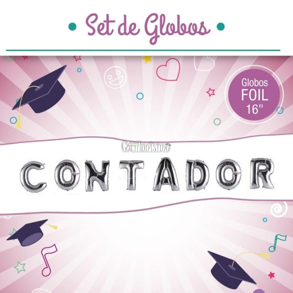Set Globos Frase CONTADOR Plateado