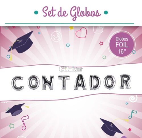 Set Globos Frase CONTADOR Plateado