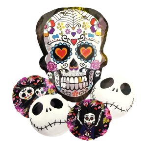 Set 5 Globos Metalizado Halloween Calavera Calaca
