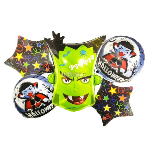Set 5 Globos Metalizado Halloween Frankenstein