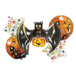 Set 5 Globos Metalizado Halloween Murcielago Negro