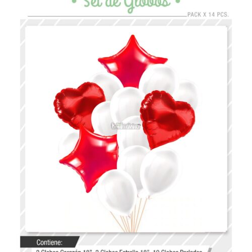 Set Globos Color ROJO Y BLANCO 14 Pcs