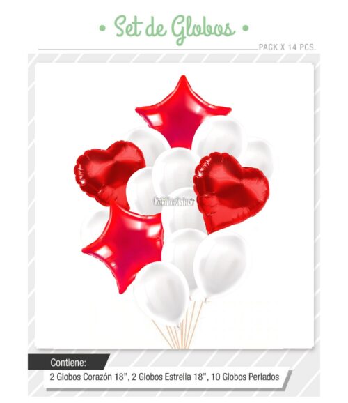 Set Globos Color ROJO Y BLANCO 14 Pcs