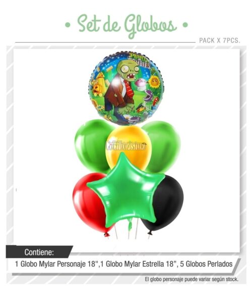 Set Globos PLANTAS VS ZOMBIES 7 Pcs