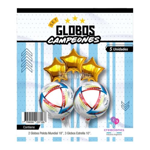 Set Globos Campeones Del Mundo Pelota 5 Pcs