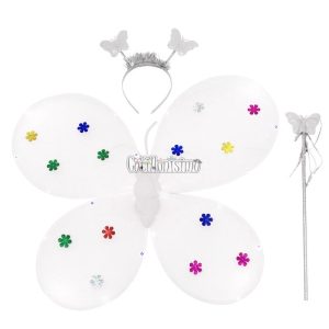 Set de Mariposa Color Blanco Con Flores Metalizadas