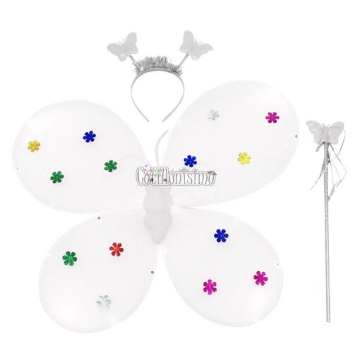 Set de Mariposa Color Blanco Con Flores Metalizadas