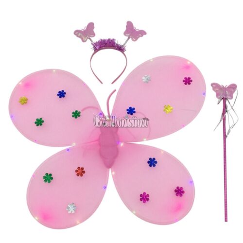 Set de Mariposa Color Rosa Con Flores Metalizadas