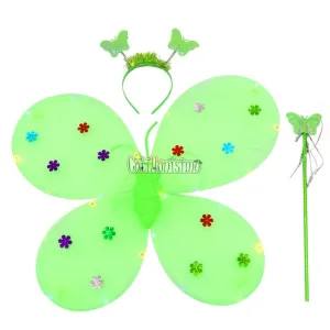 Set de Mariposa Color Verde Con Flores Metalizadas