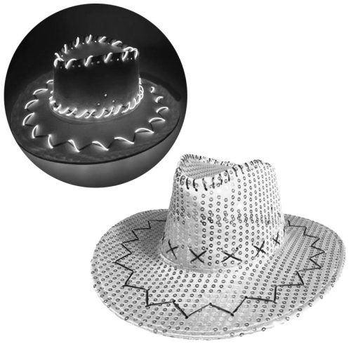 Sombrero Lentejuela Plateado Cowboy (LED)
