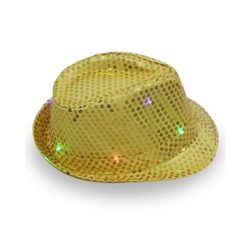 Sombrero Lentejuela Color DORADO (LED MULTICOLOR)