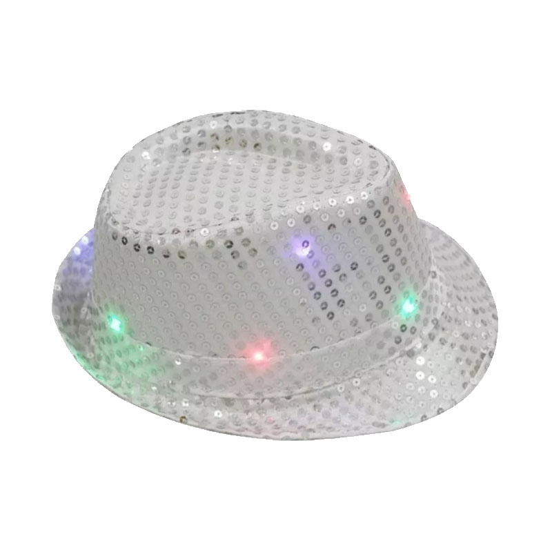 Sombrero Lentejuela Color PLATEADO (LED MULTICOLOR)
