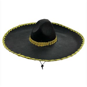 Sombrero Mariachi Mexicano 55cm Negro y Dorado