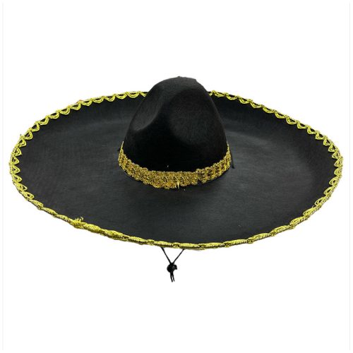 Sombrero Mariachi Mexicano 55cm Negro y Dorado