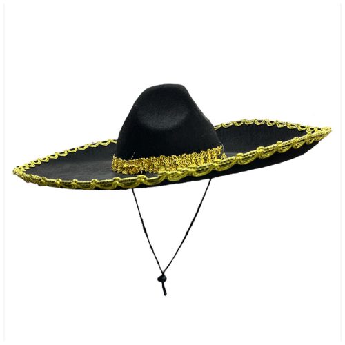 Sombrero Mariachi Mexicano 55cm Negro y Dorado - Imagen 2
