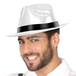 Sombrero Gangster Plastico Color Blanco