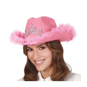 Alternative view of Sombrero Vaquera Rosa con Corona y Pluma