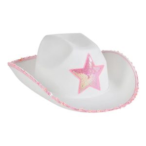 Sombrero Vaquero Blanco con Estrella Rosa Lentejuelas