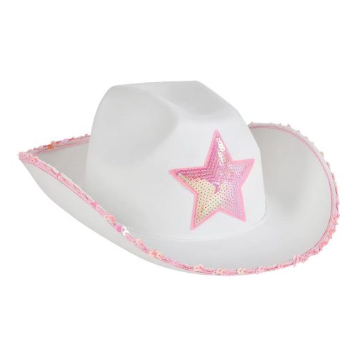 Sombrero Vaquero Blanco con Estrella Rosa Lentejuelas