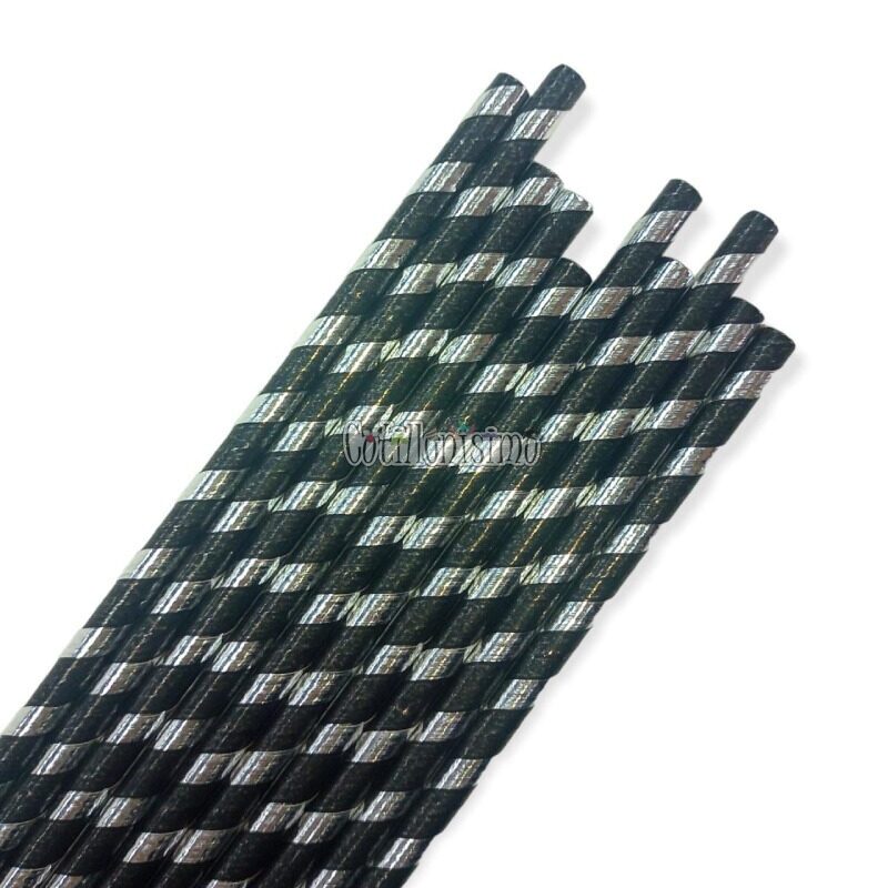 Sorbete Polipapel Rayado Negro y Plateado x20 Unidades