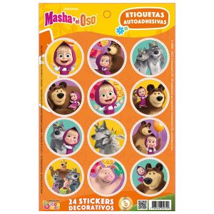 Stickers Autoadhesivos Masha y Oso x24 Unidades Licencia Oficial