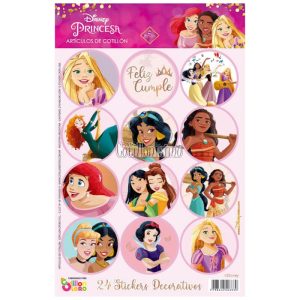 Stickers Autoadhesivos Princesas de Disney x24 Unidades Licencia Oficial