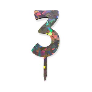 Topper Numero Plateado Holografico Fibrofacil 9cm N°3