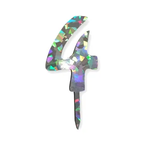 Topper Numero Plateado Holografico Fibrofacil 9cm N°4