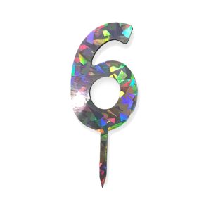 Topper Numero Plateado Holografico Fibrofacil 9cm N°6
