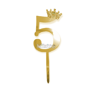 Topper para Torta Dorado Nº5 Con Corona 11cm