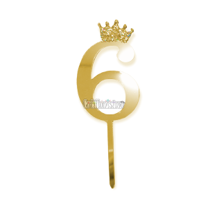 Topper para Torta Dorado Nº6 Con Corona 11cm