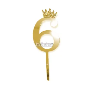 Topper para Torta Dorado Nº6 Con Corona 11cm