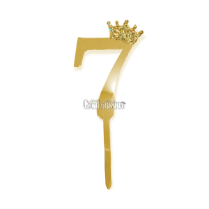 Topper para Torta Dorado Nº7 Con Corona 11cm