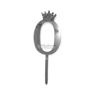 Topper para Torta Plateado Nº0 Con Corona 11cm
