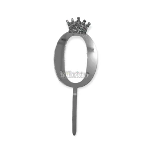 Topper para Torta Plateado Nº0 Con Corona 11cm
