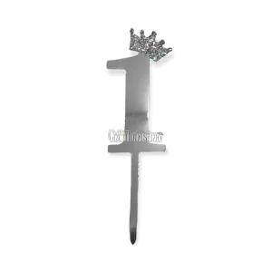 Topper para Torta Plateado Nº1 Con Corona 11cm