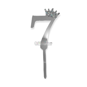 Topper para Torta Plateado Nº7 Con Corona 11cm