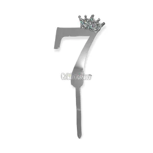 Topper para Torta Plateado Nº7 Con Corona 11cm