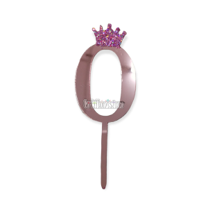 Topper para Torta Rosa Gold Nº0 Con Corona 11cm